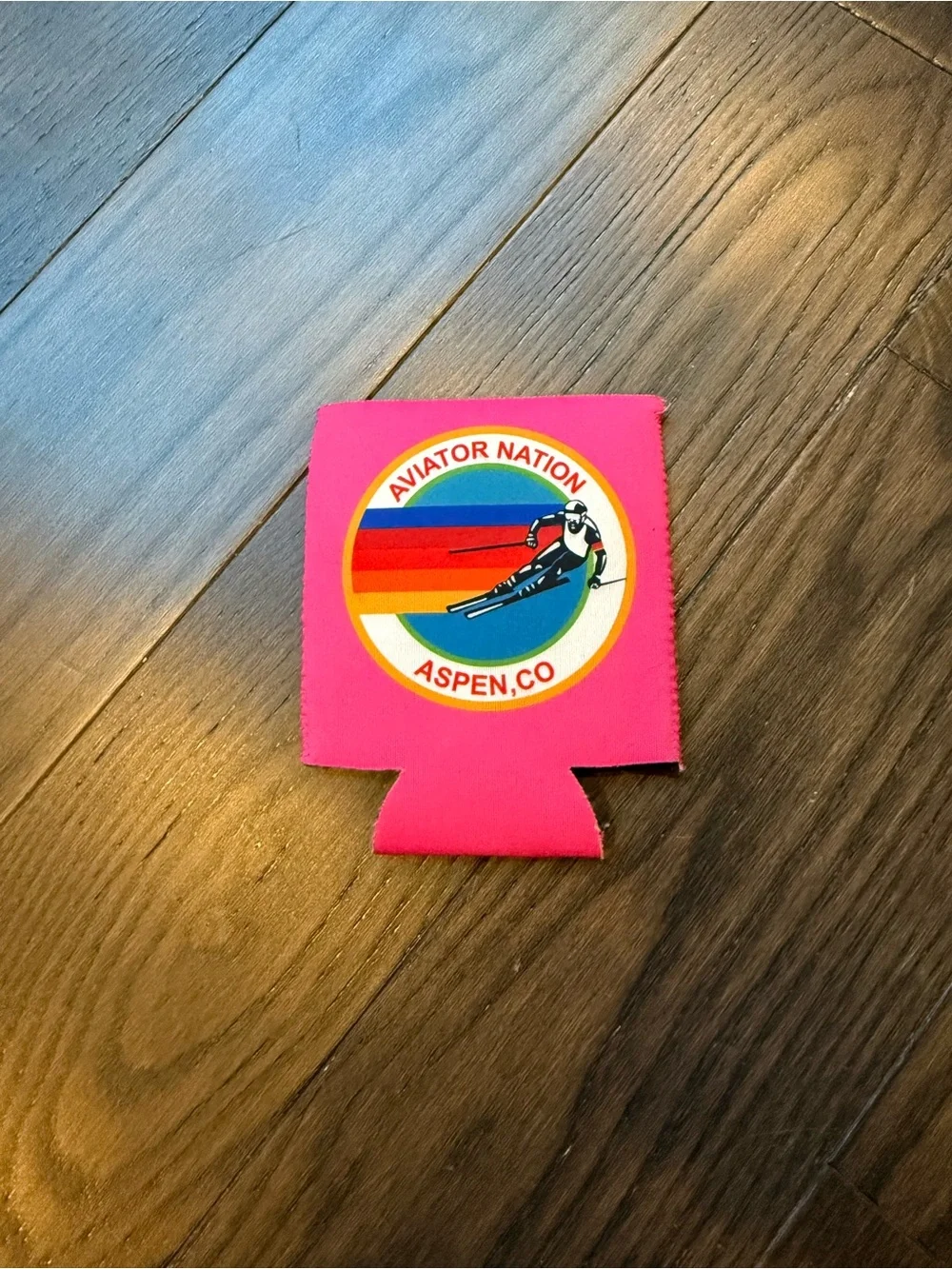 Aviator Nation Pink Can Cooler with Retro Stripe Logo